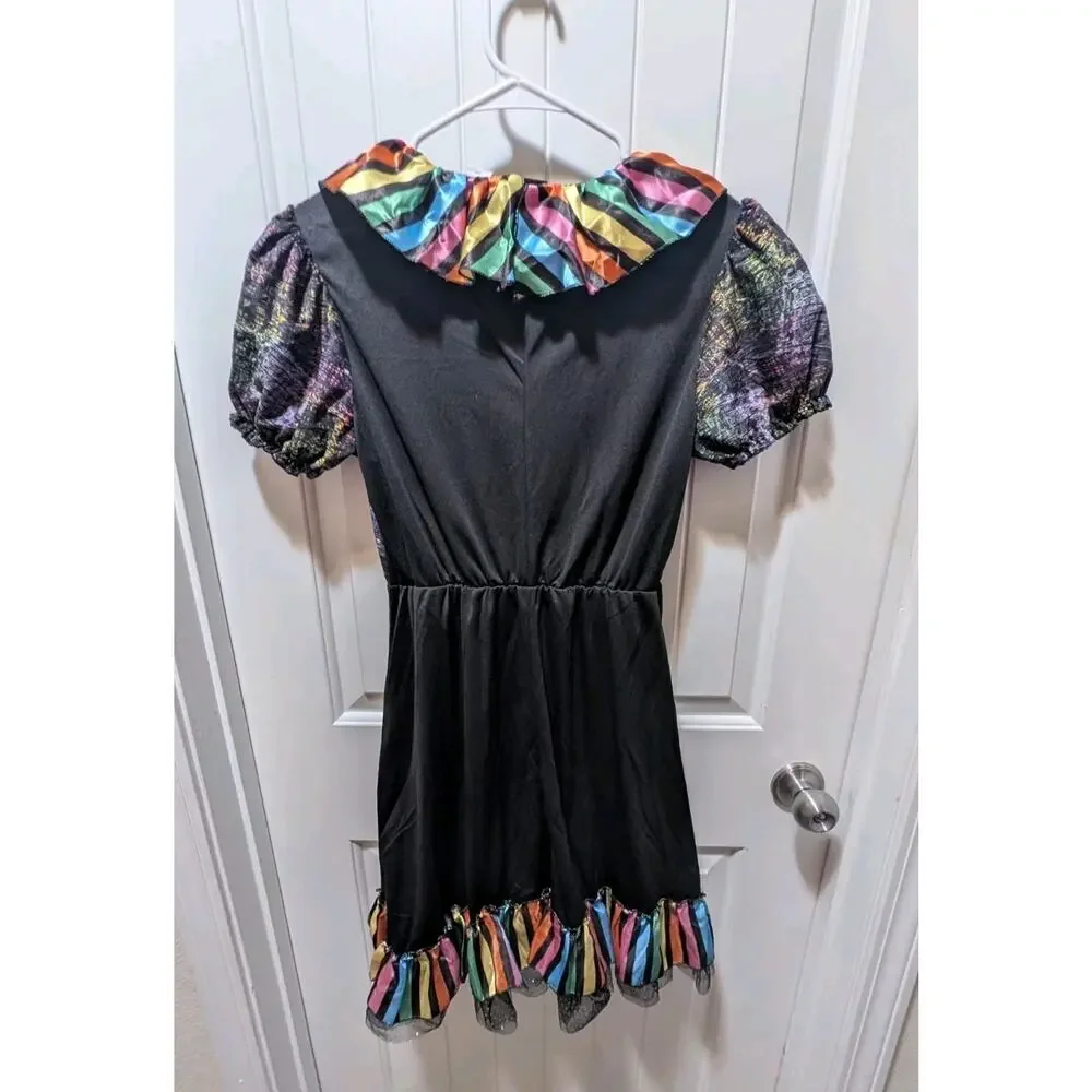Morph Girls Creepy Rainbow Clown Halloween Costume Dress Size XL